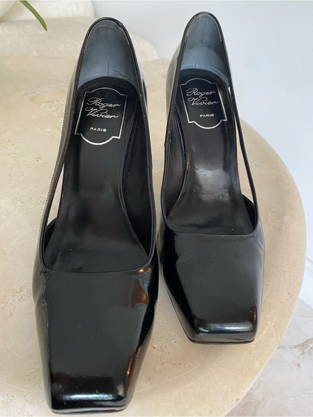 Vintage Roger Vivier Black Patent Square-Toe Pumps